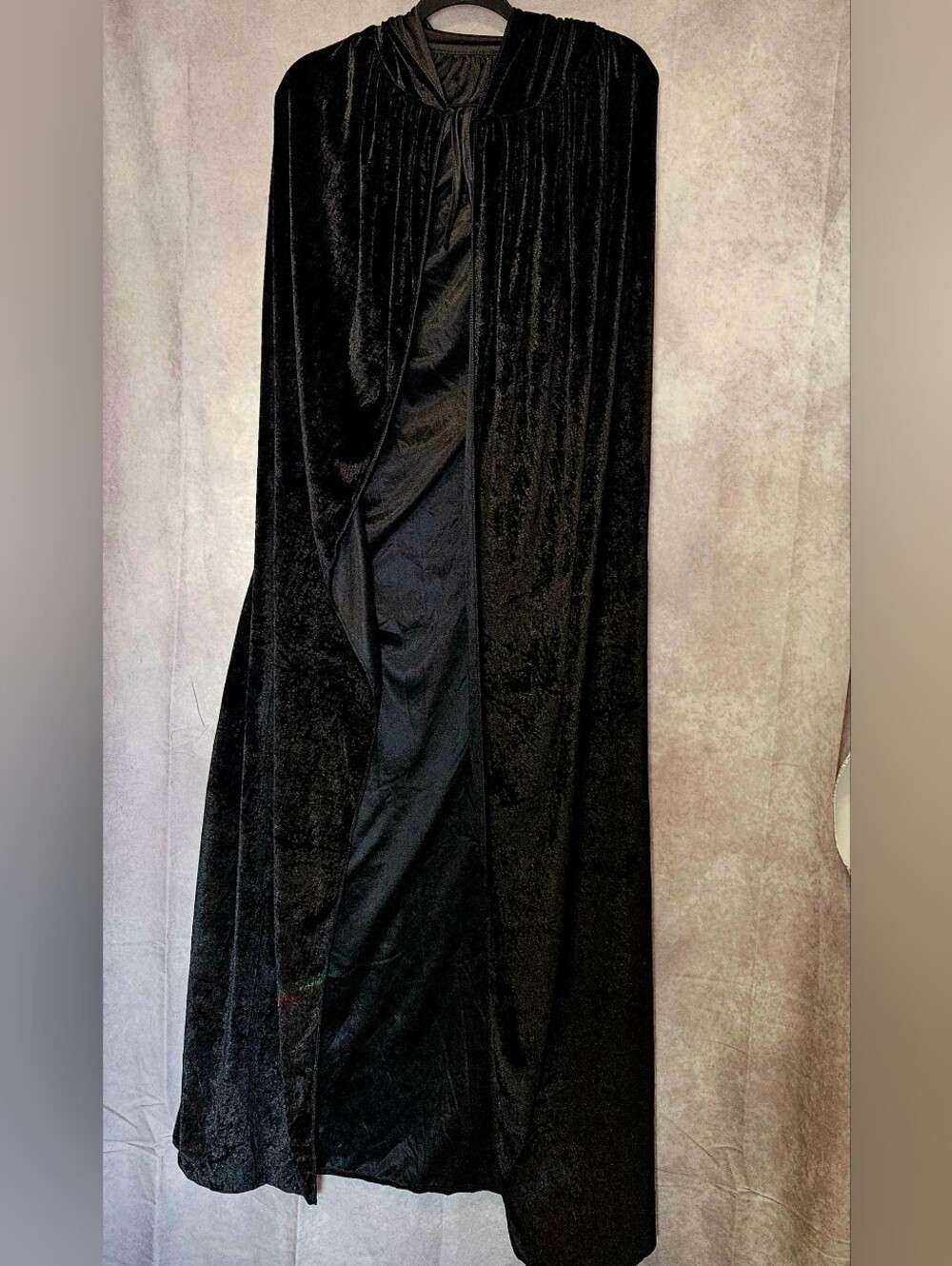 Black Velvet Hooded Cloak Cape Full Length Gothic Witch Costume Cosplay
